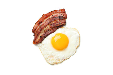 Delicious fried egg and bacon isolated on white background