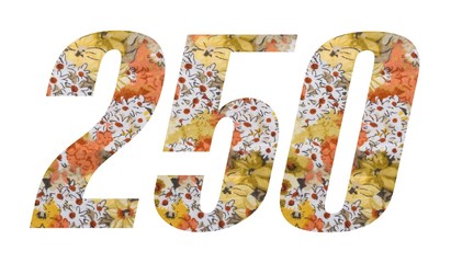 Number 250 with flowered fabric texture on white background.