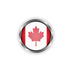 Abstract button with stylish metallic frame. Canada flag vector illustration