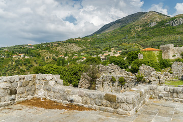 Fototapeta na wymiar Sunny view of ruins of citadel in Stari Bar town near Bar city, Montenegro.