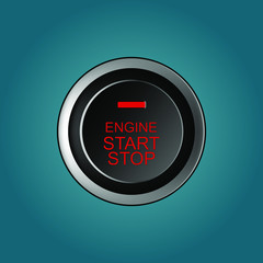 Engine start and stop button with light. Car engine start. Modern starting and stopping switch for motor vehicles. Automobile dashboard element. EPS10
