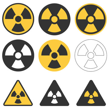 Radiation sign. Large set of radiation signs. Vector illustration of radiation signs isolated on white.