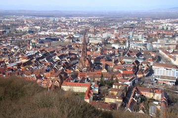 blick auf das freiburger münster im schwarzwald
