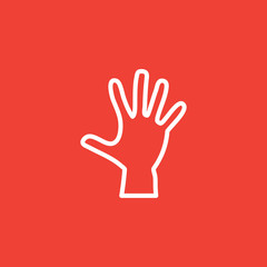 Hand Line Icon On Red Background. Red Flat Style Vector Illustration