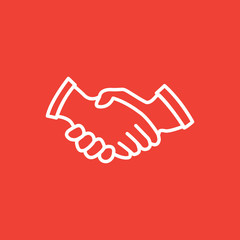 Handshake Line Icon On Red Background. Red Flat Style Vector Illustration