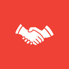 Handshake Icon On Red Background. Red Flat Style Vector Illustration