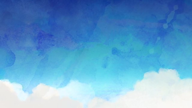 Set of 3 light blue watercolor painterly sky looping animated backgrounds. Stop-motion low frame-rate animation.
