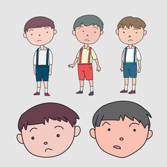 The gestures and faces of an unhappy little boy. hand drawn style vector design illustrations.