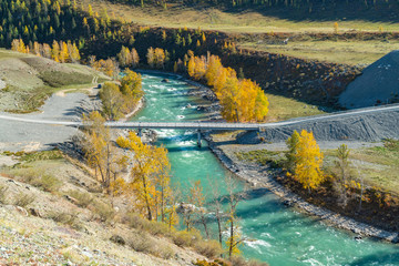 Mountain autumn landscape and river