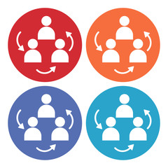 White Project team base icon isolated with long shadow. Business analysis and planning, consulting, team work, project management. Developers. Colours circles buttons. Vector Illustration