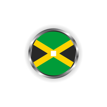 Abstract button with stylish metallic frame. Jamaica flag vector illustration
