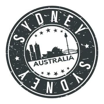 Sydney Australia USA Stamp. Logo Icon Symbol Design Skyline City Vector.