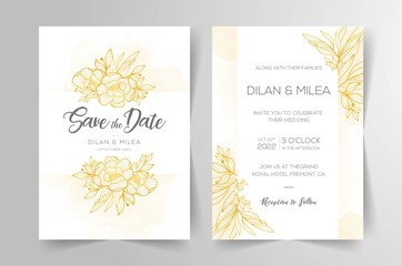 Set of wedding cards with line art floral decoration