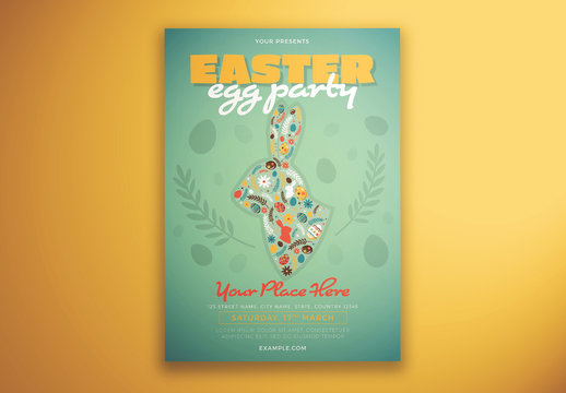 Easter Party Flyer Layout with Rabbit Illustration