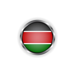 Abstract button with stylish metallic frame. Kenya flag vector illustration