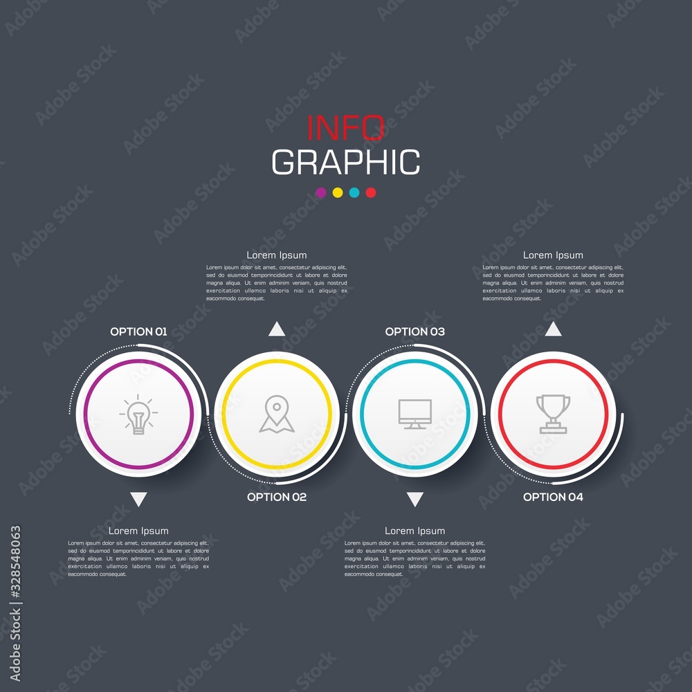 Fototapete business data visualization. infographic element with icons and options or steps. can be used for pr
