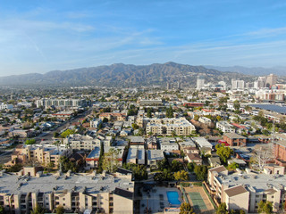 Aerial view of downtown Glendale, city in Los Angeles County, California. USA