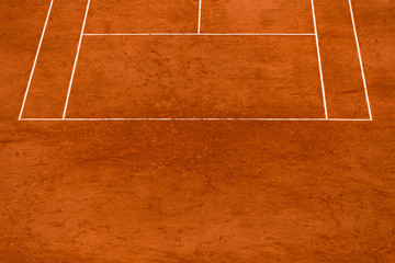 View on a tennis clay court and baseline