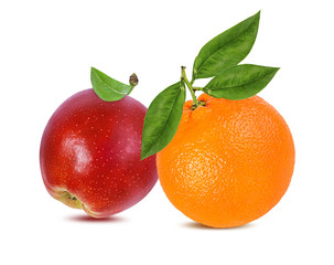 apples and orange isolated on white background