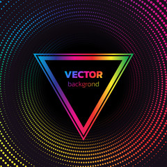 Rainbow Halftone dotted vortex triangle background. Abstract colorful vector illustration