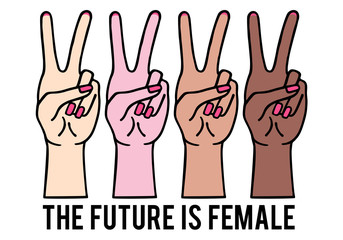 Fototapeta premium Female hands with peace sign, girl power, vector illustration