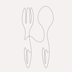 Fork and spoon silhouette line drawing vector illustration