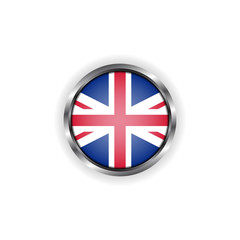 Abstract button with stylish metallic frame. UK flag vector illustration