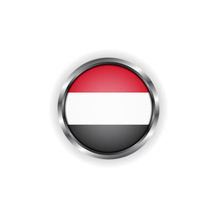 Abstract button with stylish metallic frame. Yemen flag vector illustration