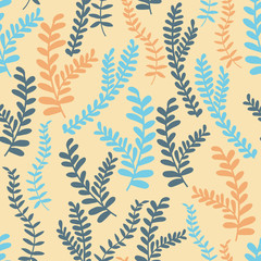 Cute floral seamless pattern. Vector background with flowers and leaves.