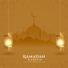 beautiful ramadan kareem festival card with lanterns