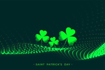 happy saint patricks day green glowing leaves background