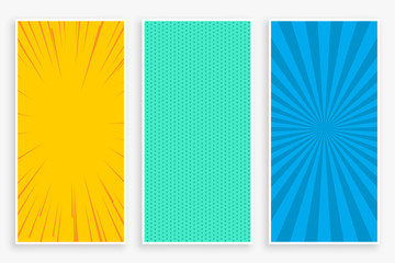 three color comic style vertical banners set design - obrazy, fototapety, plakaty
