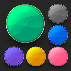 six shiny empty circular buttons pack design