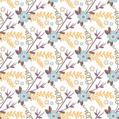 Cute floral seamless pattern. Vector background with flowers and leaves.
