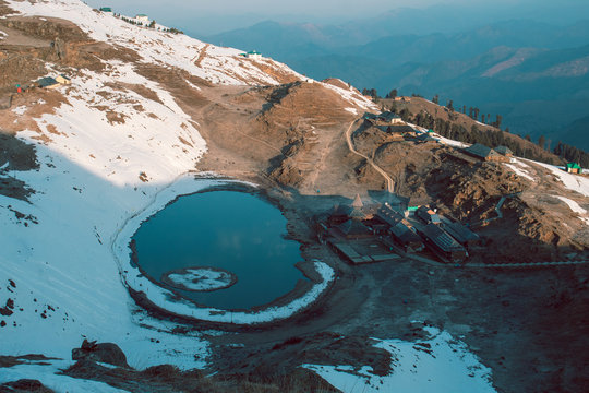 The Prashar Lake located near Mandi, Himachal Pradesh during sunrise.