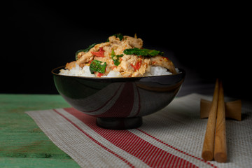 Thai spicy food basil chicken fried rice recipe Krapao Gai