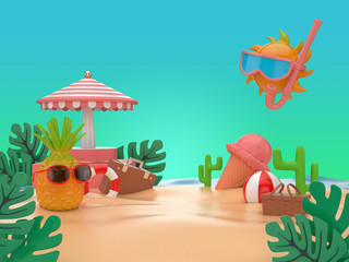 3d illustrate bright colorful summer background