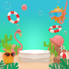 3d render podium for product on summer time