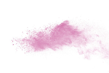 Pink powder explosion on white background. Paint Holi. - obrazy, fototapety, plakaty