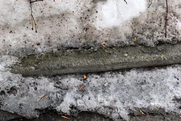 Frozen raw streets of the city paths and parks