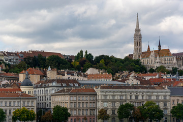 St. Matthias Church in Budapest, Hungary. Cloudy sky.