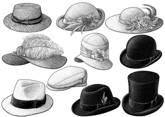Foto op Canvas Vintage hat collection illustration, drawing, engraving, ink, line art, vector © jenesesimre