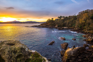 Playa de los Frailes at dawn in the town of Fuenterrabia. Basque Country