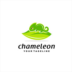Chameleon logo icon design with leaves, cute chameleon