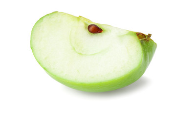 Green apple slice isolated on white background. cut of green apple