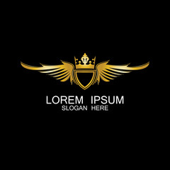 golden winged shield with crown logo / heraldry symbol