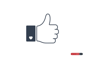 Outline Hand Thumb Up Icon. Like Symbol. Flat Vector Icon Design Template Element.