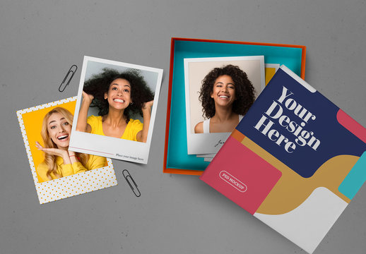 Blank Instant Photo Frame Mockup with Box