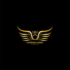 golden winged shield with crown logo / heraldry symbol