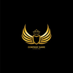 golden winged shield with crown logo / heraldry symbol